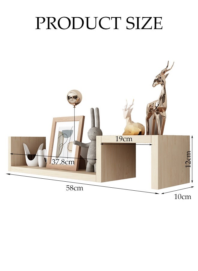 DUNISO TWO-Layer Floating Shelves, Decorative Wall Shelves，Wooden Storage Rack，Free Combination，Suitable for Living Room, Bedroom, Bathroom，Light Walnut Color  - Image 2