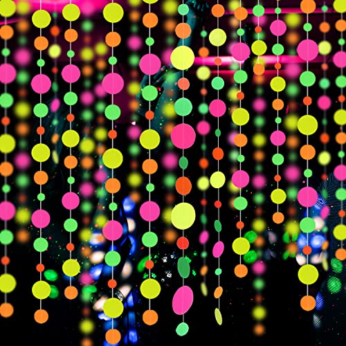 WELITTCON 110feet UV Round Dot Paper Neon Garland Streamers Black Light Neon Decorations for Dark Glow Party UV Reactive Glow in The Dark Party Supplies Wedding Birthday Banner Decoration - Image 1