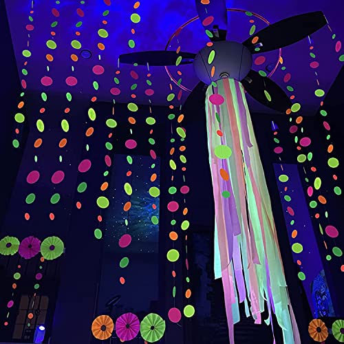 WELITTCON 110feet UV Round Dot Paper Neon Garland Streamers Black Light Neon Decorations for Dark Glow Party UV Reactive Glow in The Dark Party Supplies Wedding Birthday Banner Decoration - Image 4
