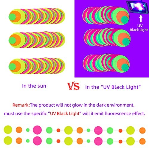 WELITTCON 110feet UV Round Dot Paper Neon Garland Streamers Black Light Neon Decorations for Dark Glow Party UV Reactive Glow in The Dark Party Supplies Wedding Birthday Banner Decoration - Image 3