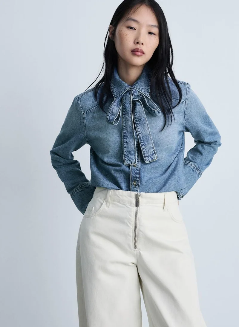 MANGO Denim Shirt With Bow