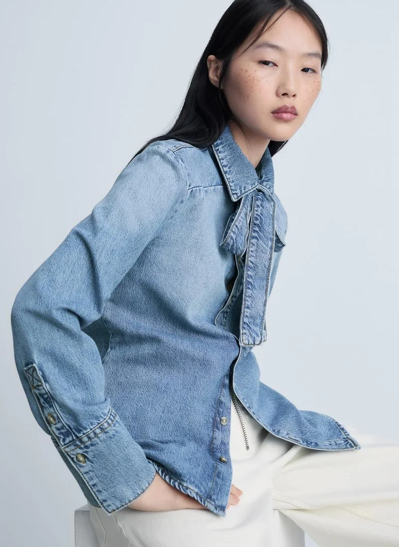 MANGO Denim Shirt With Bow