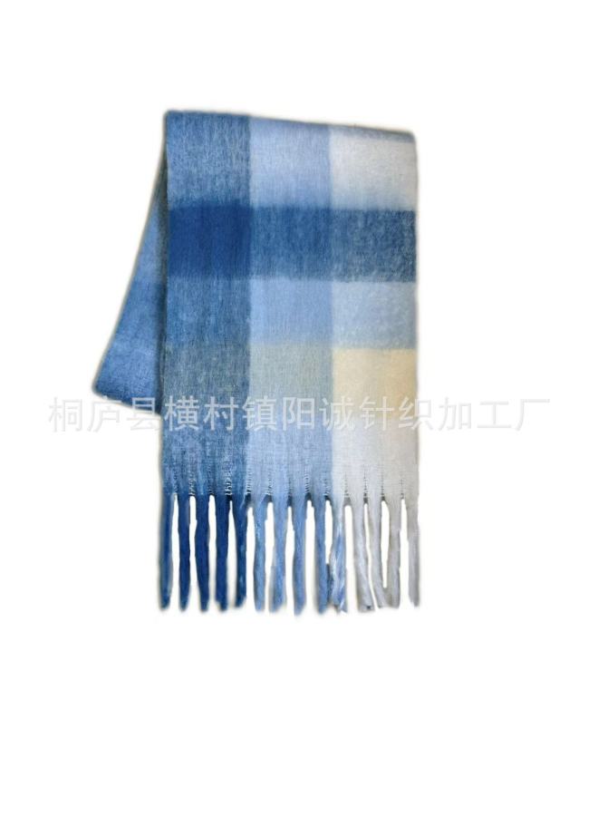 New Style Ac Warm Rainbow Plaid Long European And American Autumn And Winter Warm Soft Mohair Scarf