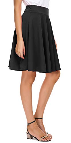 EXCHIC Women's Casual Stretchy Flared Skater Skirt Basic A-Line Pleated Midi Skirt (S, Black) - Image 5