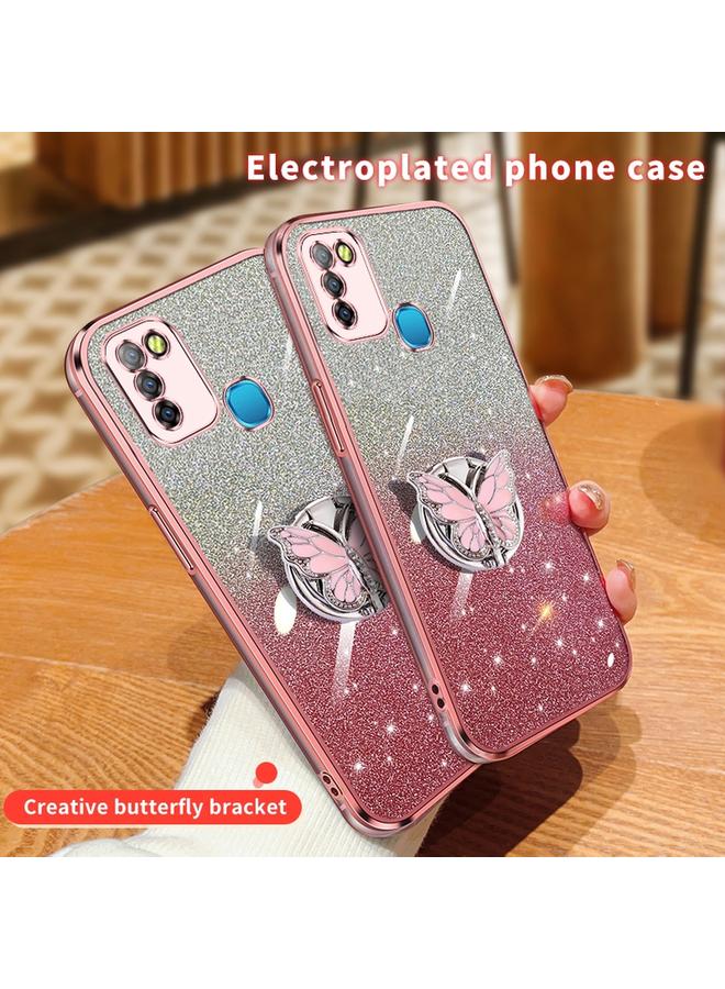 Zaboon Case For Infinix Smart 5 Plated Gradient Glitter Butterfly Holder TPU Phone Case - Image 3