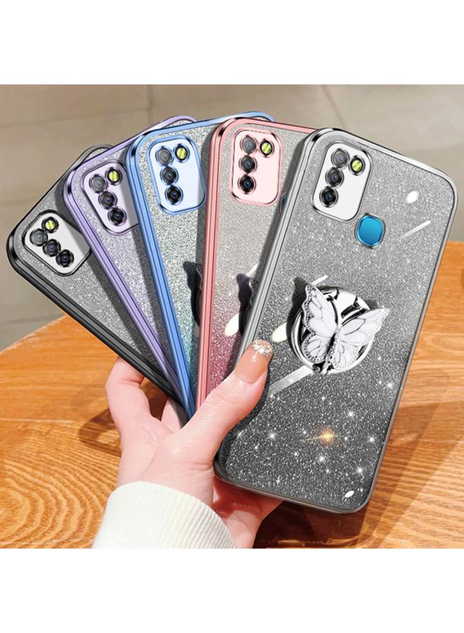 Zaboon Case For Infinix Smart 5 Plated Gradient Glitter Butterfly Holder TPU Phone Case - Image 2
