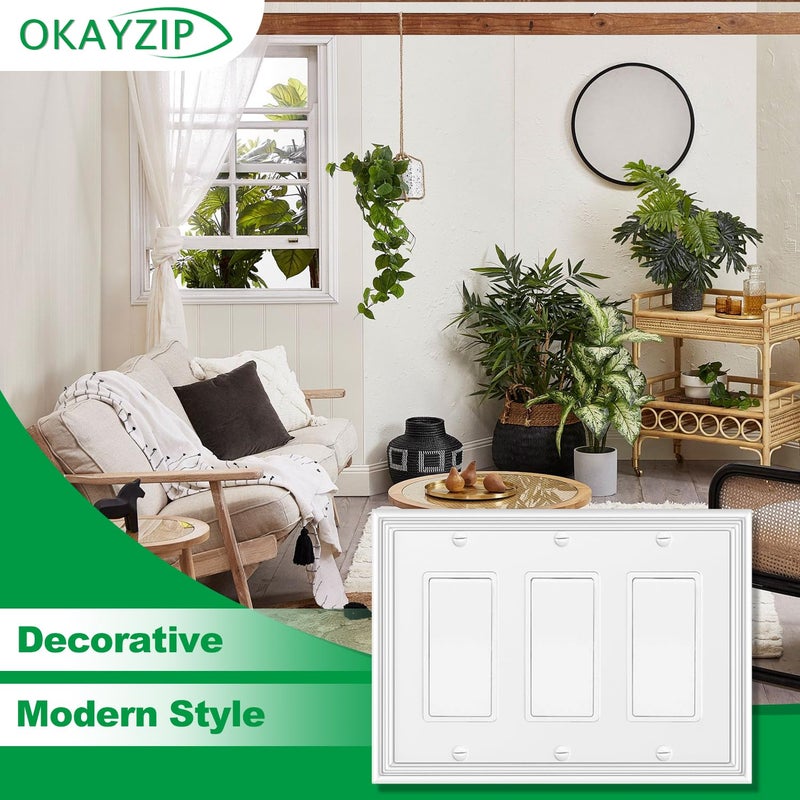 OKAYZIP White Decorative Triple Decorator Switch Covers Wall Plate, Natural Material Rocker Switch Plates for Receptacle, GFCI Outlet, Dimmer Switch - Modern Style (3 Gang Decorator 1 Pack) - Image 4