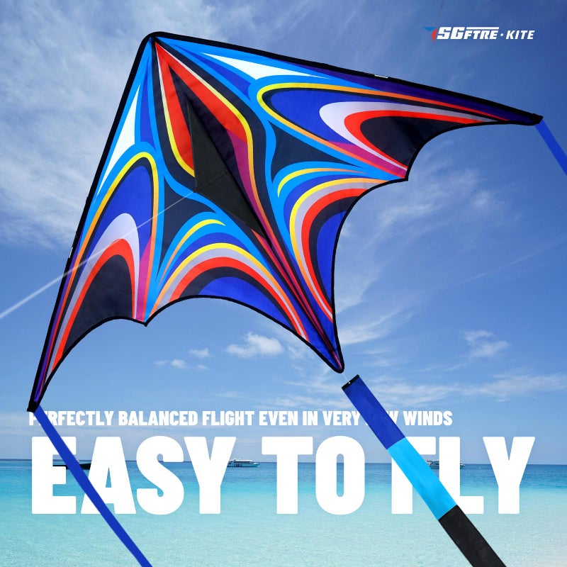 SGftre Blue Large Delta Kites Flying Toys Easy to Flyï¼ŒHuge Kite for Kids and Adultsï¼ŒComes with 328ft String Kites Handleï¼ŒBeach Kite Family Outdoor Toy (Power Triancle-Blue) - Image 5
