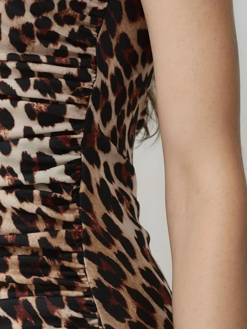 HICCUP Multicolor Leopard Print Fitted Maxi Dress with Short Sleeves for Women | Best Price UAE