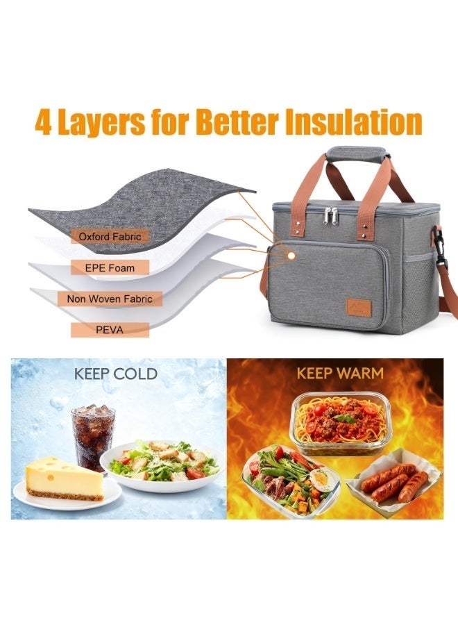 16L Insulated Lunch Bag for Adults – Reusable Waterproof Oxford Cooler Tote with Food-Grade Aluminum Foil Interior – Large Capacity Holds Meals, Snacks, and Up to 20 x 330ml Bottles – Ideal Thermal Lunch Box for Work, School, Travel, Picnics, and Outdoor Activities - Image 3