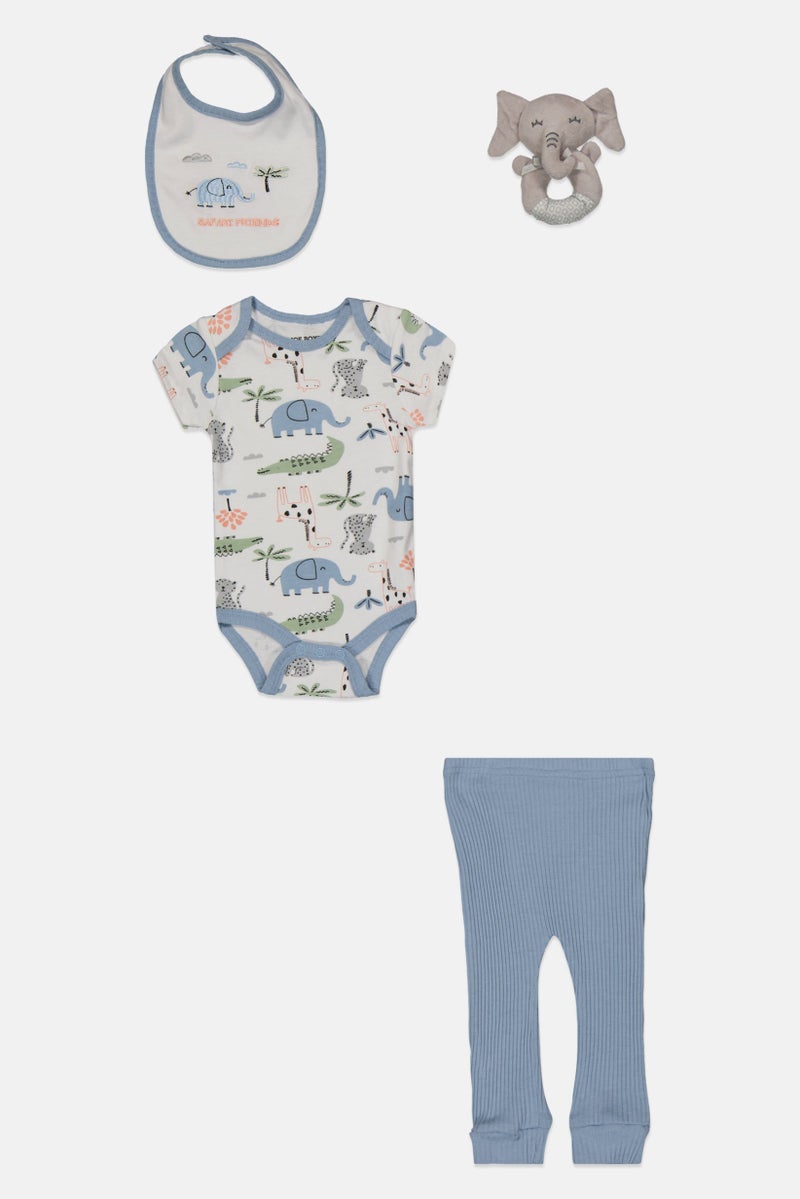 Joe Boxer Toddlers Boy 4 Pieces Romper, Pants, Bib And Handell Set, Multicolor - Image 2