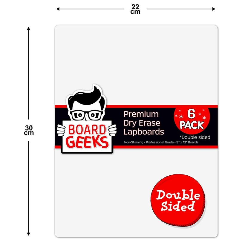 Board Geeks 6 Premium Small Dry Erase Board 9"x12"- Portable Dry Erase Lap Board, Handheld Whiteboard- White Boards for Students - Small Whiteboard | Double Sided Erasable White Boards Dry Erase- 6 Pk - Image 2