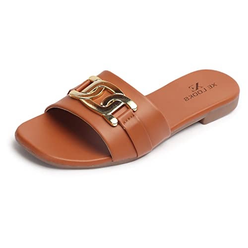 XE Looks Women's Tan Buckle Design Effortless Soft & Comfortable Slipper | Versatile and Comfortable Flats For Girls & Women - Image 1