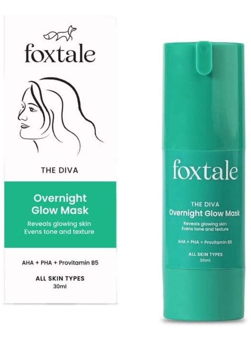 foxtale 2% Glycolic + 2% Lactic Acid Overnight Glow Mask With AHA, PHA & Provitamin B5 30 second facial for salon like brightening For clear, smooth, soft skin Men and Women 30 ml, Green - Image 1