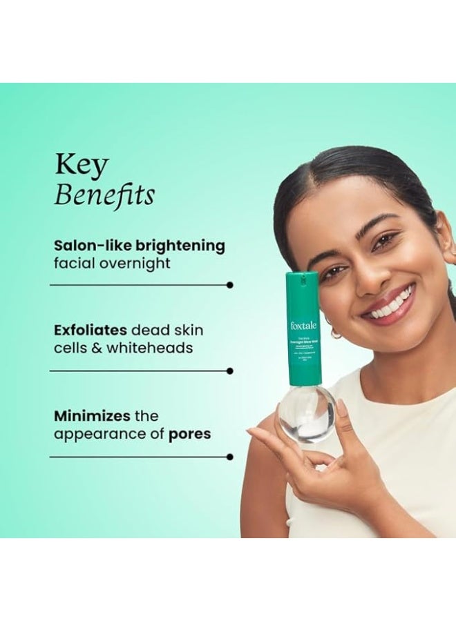 foxtale 2% Glycolic + 2% Lactic Acid Overnight Glow Mask With AHA, PHA & Provitamin B5 30 second facial for salon like brightening For clear, smooth, soft skin Men and Women 30 ml, Green - Image 5