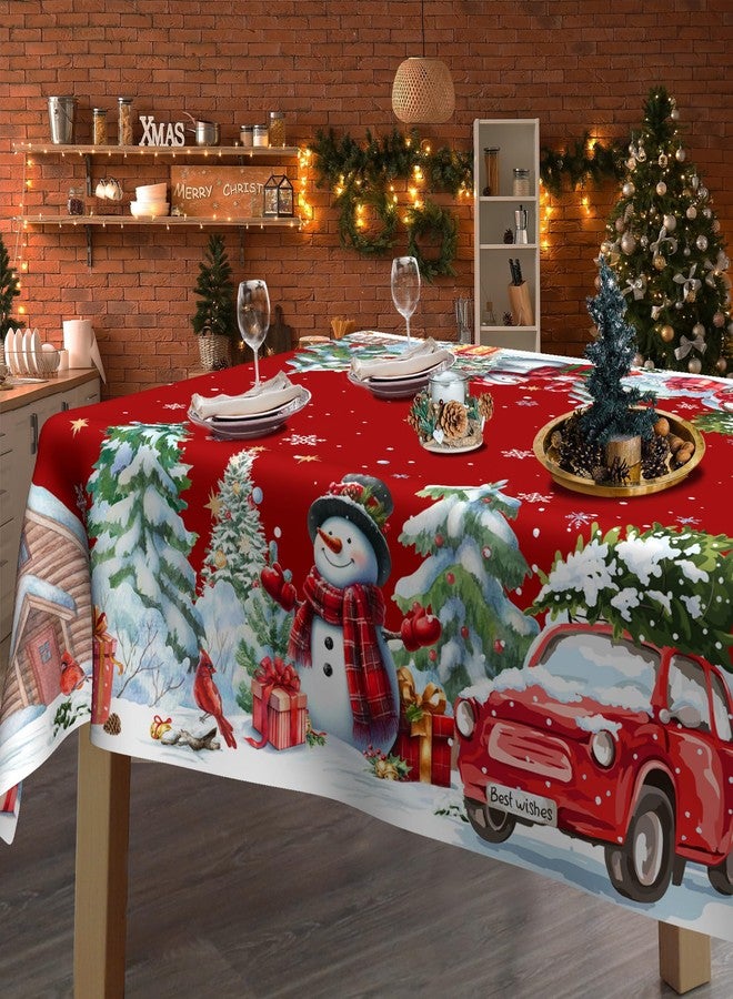 LEWARAN Christmas Tablecloth 60x84 Inch Rectangle, Christmas Decorations For Home Snowmen Red Table Cloth Festival, Xmas Snowmen Tablecloths Cover Oblong Polyester Vintage for Winter Picnic Party Dinner - Image 3