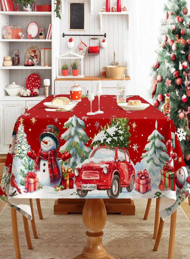 LEWARAN Christmas Tablecloth 60x84 Inch Rectangle, Christmas Decorations For Home Snowmen Red Table Cloth Festival, Xmas Snowmen Tablecloths Cover Oblong Polyester Vintage for Winter Picnic Party Dinner - Image 5