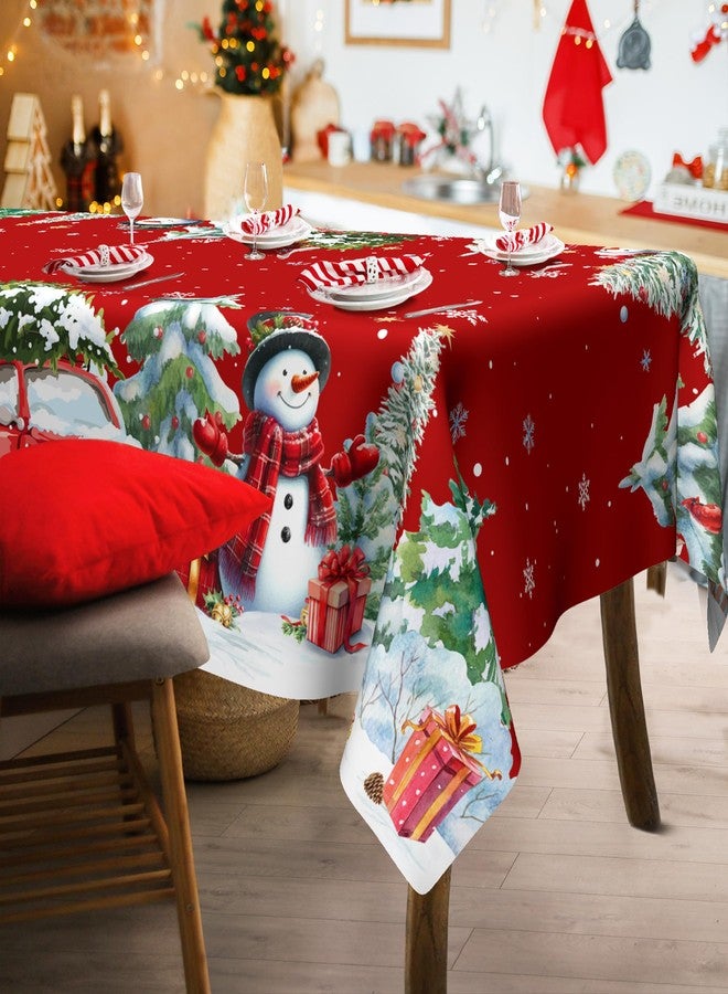 LEWARAN Christmas Tablecloth 60x84 Inch Rectangle, Christmas Decorations For Home Snowmen Red Table Cloth Festival, Xmas Snowmen Tablecloths Cover Oblong Polyester Vintage for Winter Picnic Party Dinner - Image 4