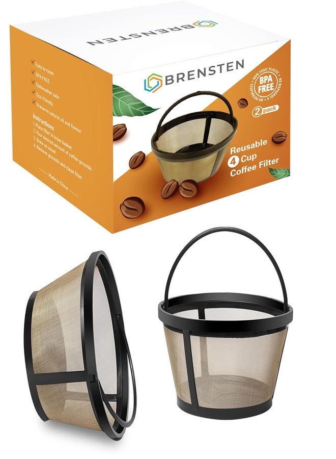 BRENSTEN 4 Cup Reusable Filter Basket With Closed Bottom Fits MrCoffee Coffee Maker and Brewer - Permanent Filter Replacement for Mr Coffee Gold Basket-Style Filters 2-Pack - Image 1