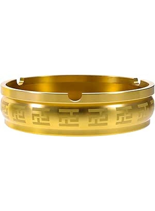Retro Pattern Polished Brass Metal Ashtray Fire Resistant Home Office Decor - Image 1