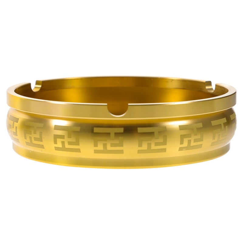 Retro Pattern Polished Brass Metal Ashtray Fire Resistant Home Office Decor - Image 2