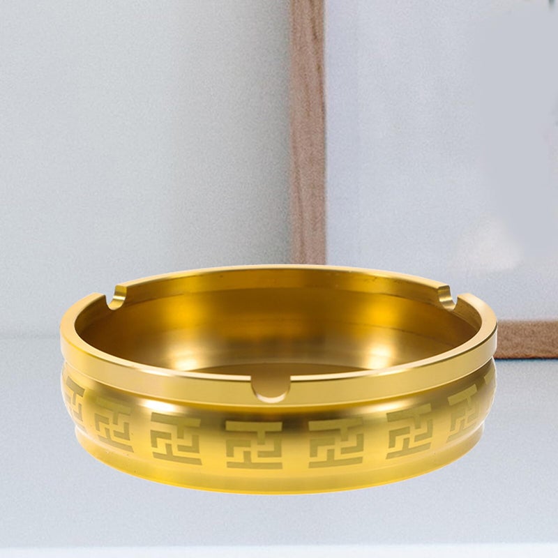 Retro Pattern Polished Brass Metal Ashtray Fire Resistant Home Office Decor - Image 5