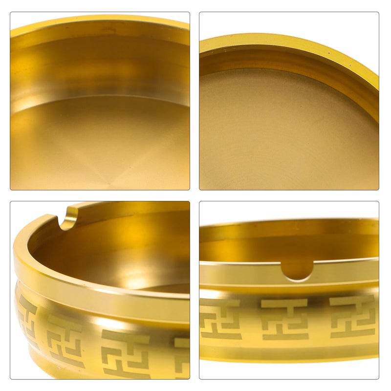 Retro Pattern Polished Brass Metal Ashtray Fire Resistant Home Office Decor - Image 4