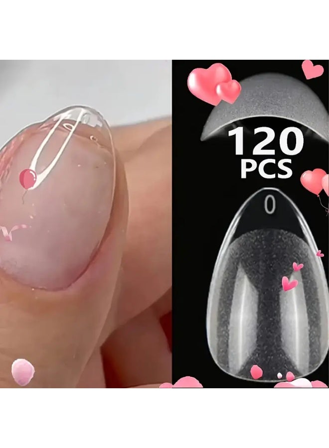 120 قطعة من أطراف أظافر الجل اللوزية القصيرة، أظافر صناعية شفافة، 12 مقاسًا من الأكريليك الناعم لتغطية كاملة - وصلات أظافر بدون منحنى C، مانيكير منزلي الصنع - Image 1
