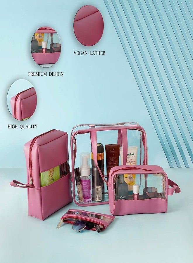 Hexwell مجموعة هيكسويل من 4 حقائب سفر شفافة متعددة الأغراض، حقيبة أدوات تجميل، حقيبة مستحضرات تجميل للنساء، حقيبة تنظيم مكياج، حقيبة أدوات حلاقة للنساء - لون وردي - Image 2