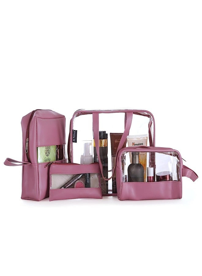 Hexwell مجموعة هيكسويل من 4 حقائب سفر شفافة متعددة الأغراض، حقيبة أدوات تجميل، حقيبة مستحضرات تجميل للنساء، حقيبة تنظيم مكياج، حقيبة أدوات حلاقة للنساء - لون وردي - Image 3