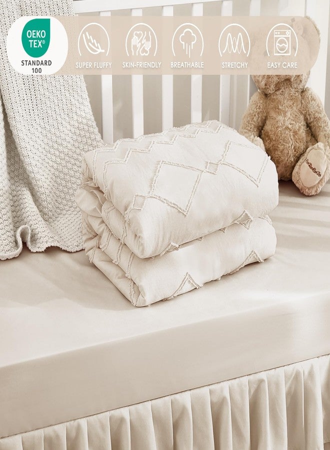 NacoMoco 3-Piece Tufted Ruffle Crib Bedding Set for Girls Boys - Soft Cute Nursery Bedding Set Includes Boho Crib Comforter, Crib Sheet, and Crib Skirt (Beige) - Image 3