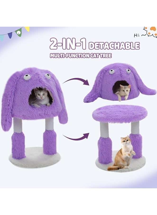 اليسا شجرة قطط على شكل وحش، عمود خدش للقطط 2 في 1 مع شقة كبيرة مريحة، برج قطط بتصميم فني مع سرير ناعم قابل للإزالة للقطط الداخلية (أرجواني، متوسط) - Image 4