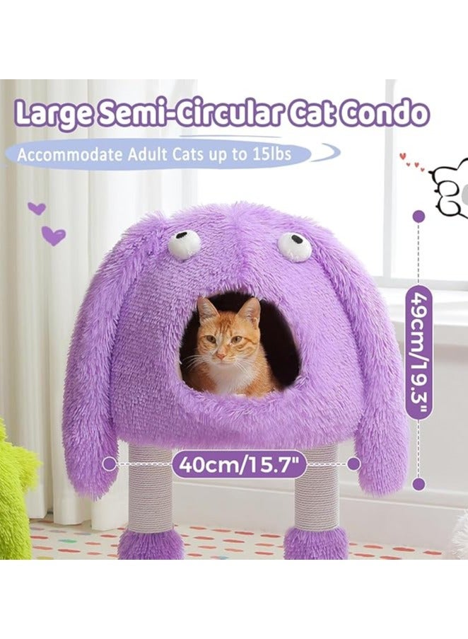 اليسا شجرة قطط على شكل وحش، عمود خدش للقطط 2 في 1 مع شقة كبيرة مريحة، برج قطط بتصميم فني مع سرير ناعم قابل للإزالة للقطط الداخلية (أرجواني، متوسط) - Image 5