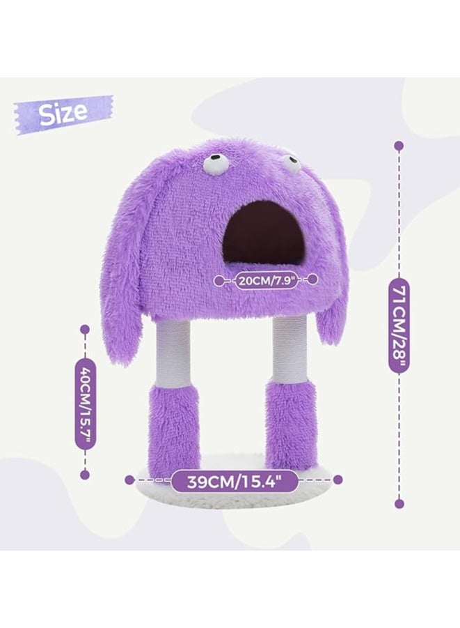 اليسا شجرة قطط على شكل وحش، عمود خدش للقطط 2 في 1 مع شقة كبيرة مريحة، برج قطط بتصميم فني مع سرير ناعم قابل للإزالة للقطط الداخلية (أرجواني، متوسط) - Image 3