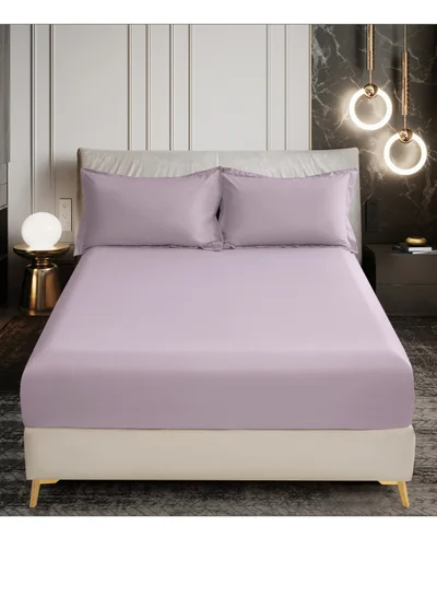 Donetella Bedding Fitted Sheet - Fits 180x200 Cm For King Bed - 3 Pcs (1 Fitted Sheet and 2 Pillowcases) - 35 Cm Deep Pocket - Solid Bed Sheet