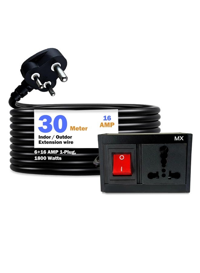MX Single Socket Extension Board with Heavy Duty Long Extension Cord 30 Meter 1800W 6a to 16a Converter Plug Master Switch 3 Pin Plug Socket Board 3 pin Extension Cord 16 amp with Safety Shutter - Image 1
