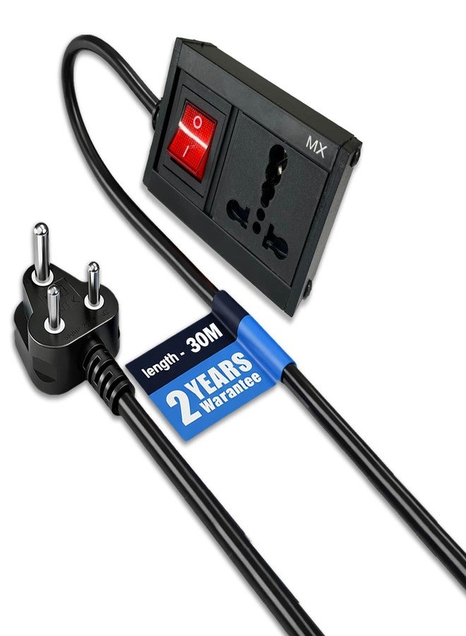 MX Single Socket Extension Board with Heavy Duty Long Extension Cord 30 Meter 1800W 6a to 16a Converter Plug Master Switch 3 Pin Plug Socket Board 3 pin Extension Cord 16 amp with Safety Shutter - Image 2