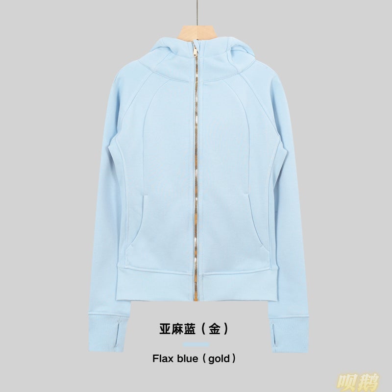 Women's Slim Fit Full-Zip Hooded Fleece Jacket Breathable Cotton Blend Embroidered Yoga Sports Autumn Winter - Image 1