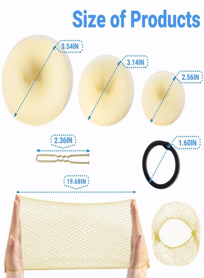 TsMADDTs Blonde Hair Bun Set, 8 Donut Bun with 2 Large, 2 Middle, 4 Small, 10 Hair Nets for Women, 40 U Shaped Pins, 5 Elastic Bands for Short and Thin Hair - Image 2