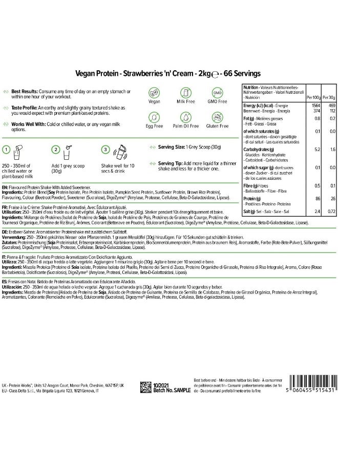 Vegan Protein Powder Plant Based Protein Shake Natural Vegan Protein Gluten Free 66 Servings Strawberries 'N' Cream 2Kg - pzsku/Z94FD907A384A5E37DE0BZ/45/_/1727946217/00aed848-d84e-4a17-a857-b6eb09f65b59