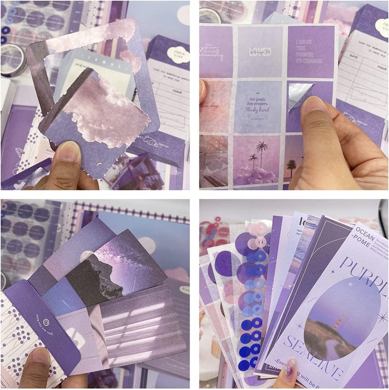 ATIRAMANIYA ATIRAMANIYA Sticker Craft Kits Notebook Album, Journal Supplies Kit Vintage Scrapbook Stickers Art Journaling Bullet Junk Journal Planners DIY Decoration Paper Craft Kits Collage Album (346-pcs) (Purple Scrap Book) - Image 5