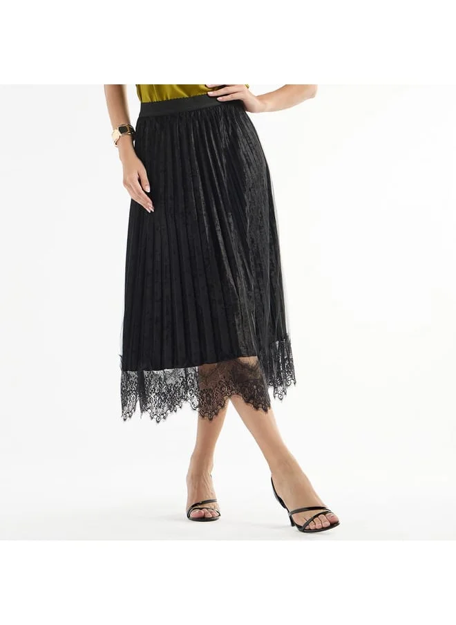 FAV Lace Detail Pleated Asymmetric Midi Skirt