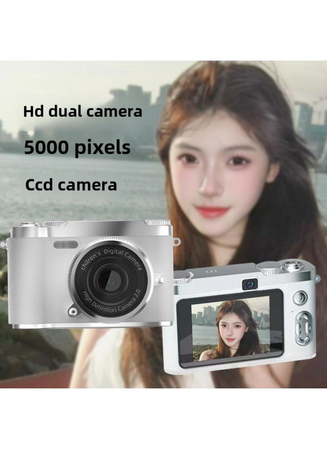 Generic - High-definition Digital Student Party Camera Camera Campus Retro CCD Double Vlog Camera Travel Convenient Entry-level-Body Color:H8 White -64g Memory Card [apple - Image 1