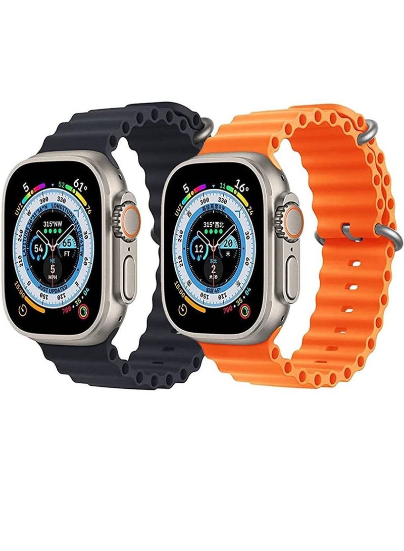 زومي مجموعة من 2 حزام حلقي بديل من النايلون مع خطاف G معدني لساعة Apple Watch Series 8 | 8 الترا أسود / برتقالي - Image 1