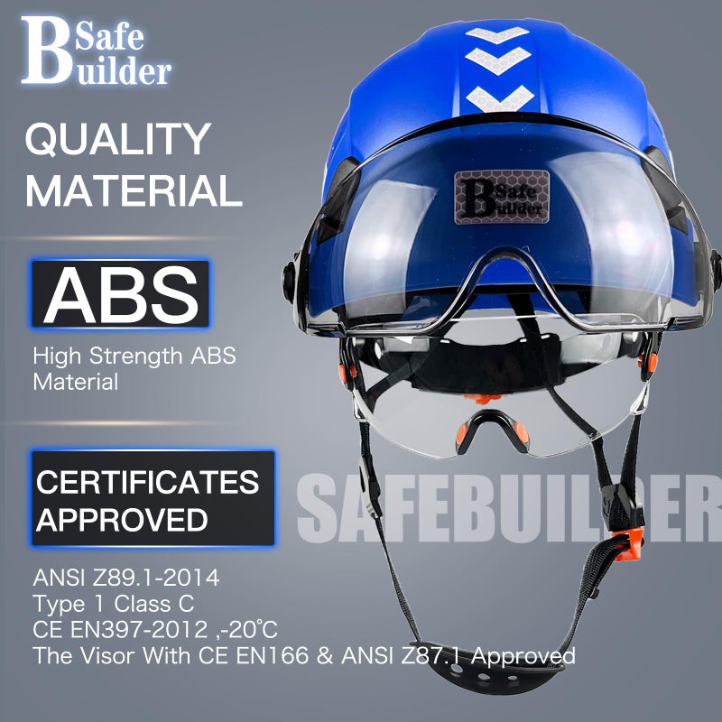 Safebuilder Safety Helmet Hard Hat With Visor Clear & Tinted Adjustable Vented Abs Work Helmet 6-Point Suspension Ansi Z89.1 Approved For Industrial (Blue Hat With Clear & Tinted Visor) - Image 3