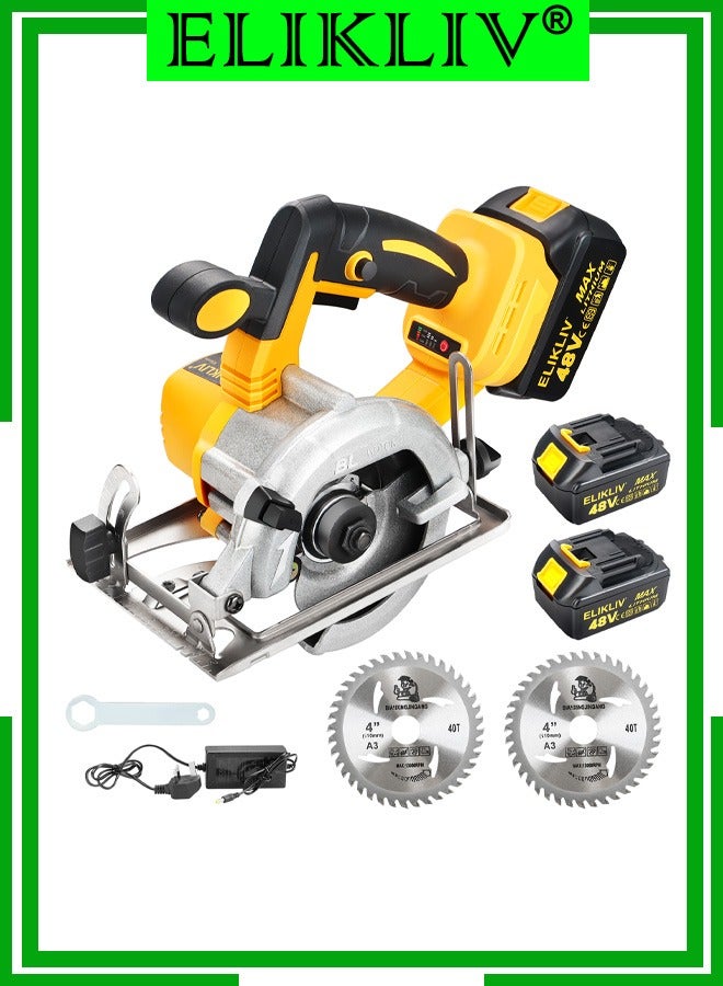 ELIKLIV ELIKLIV 125mm electric circular saw 5000rpm high speed 1500w high power 48v strong power two batteries and one charger, suitable for home decoration, construction, diy and small workshop wood cuttin - Image 1