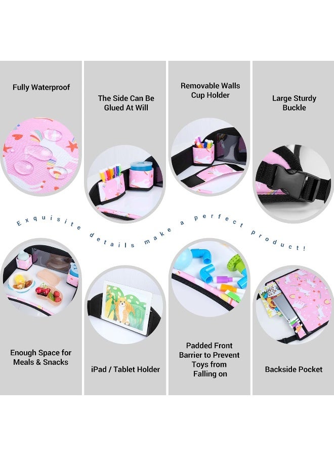 COOLBEBE صينية سفر COOLBEBE للأطفال لمقاعد السيارة، صينية سفر للطائرة، صينية حضن لمقاعد السيارة للأطفال، صينية قابلة للطي مع تخزين، صينية طاولة لمقاعد السيارة لأنشطة السفر للأطفال، وحيد القرن - Image 5