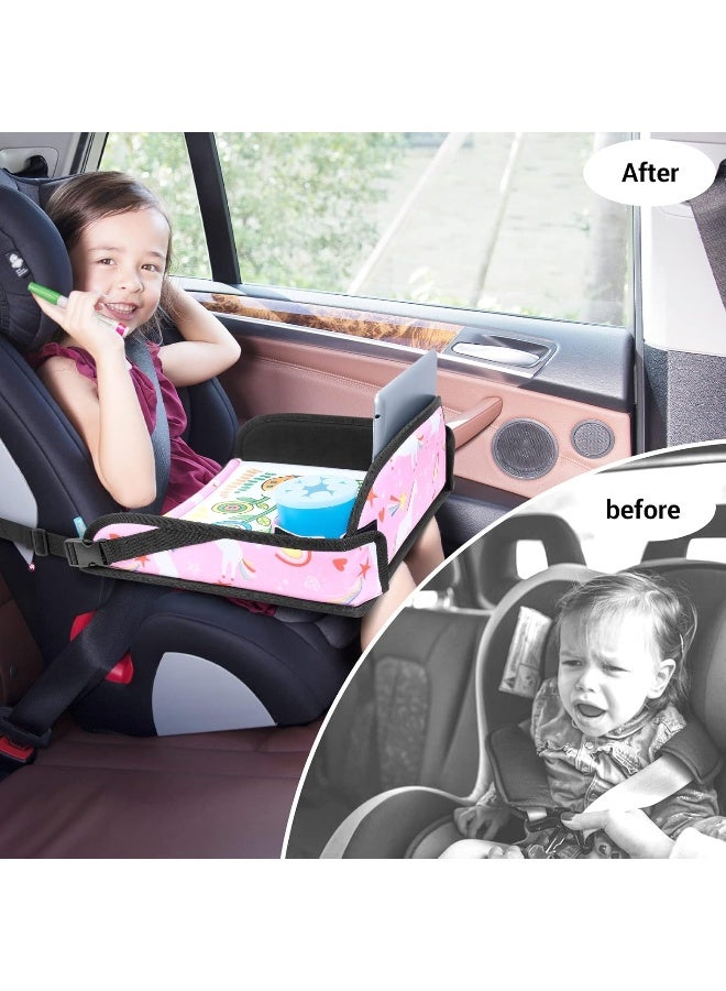 COOLBEBE صينية سفر COOLBEBE للأطفال لمقاعد السيارة، صينية سفر للطائرة، صينية حضن لمقاعد السيارة للأطفال، صينية قابلة للطي مع تخزين، صينية طاولة لمقاعد السيارة لأنشطة السفر للأطفال، وحيد القرن - Image 3