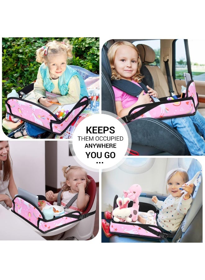 COOLBEBE صينية سفر COOLBEBE للأطفال لمقاعد السيارة، صينية سفر للطائرة، صينية حضن لمقاعد السيارة للأطفال، صينية قابلة للطي مع تخزين، صينية طاولة لمقاعد السيارة لأنشطة السفر للأطفال، وحيد القرن - Image 2