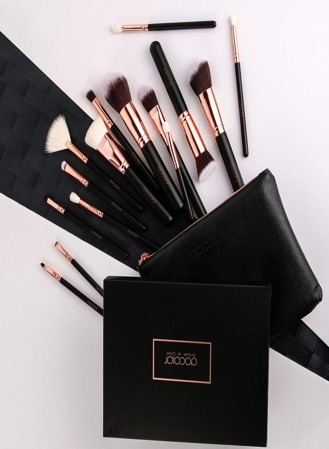 دوكولر مجموعة فرش مكياج دوكولور 15 قطعة، فرش دمج كريم الأساس بشعر طبيعي فاخر مع حقيبة مستحضرات تجميل - Image 4